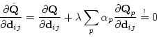 \begin{displaymath}
\frac{\partial\tilde{\mbox{\bf Q}}}{\partial \mbox{\bf d}_{i...
...al \mbox{\bf Q}_p}{\partial \mbox{\bf d}_{ij}}\stackrel{!}{=}0
\end{displaymath}
